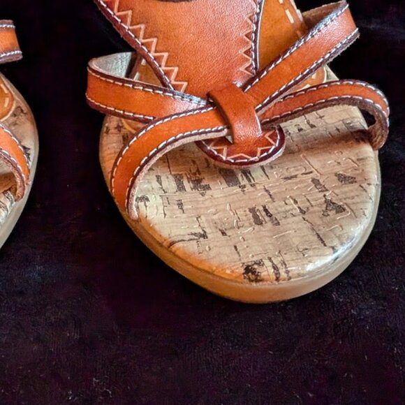 LIKE NEW Western Rodeo High-heel Sandals Medicine Wheel Leather Cork Spring Step - Picture 8 of 16